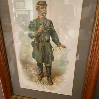"Three Confederate Soldiers" Trio Chromolithographs  Framed Art Lot Ludwell