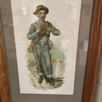 "Three Confederate Soldiers" Trio Chromolithographs  Framed Art Lot Ludwell