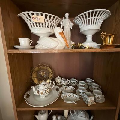 Particle Board Book Shelf w/Collectible Glassware Contents