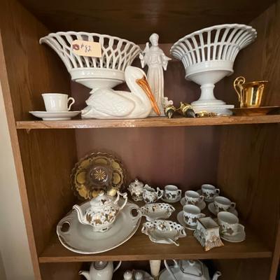 Particle Board Book Shelf w/Collectible Glassware Contents