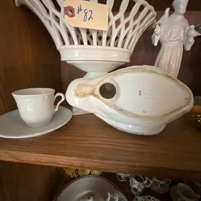 Particle Board Book Shelf w/Collectible Glassware Contents
