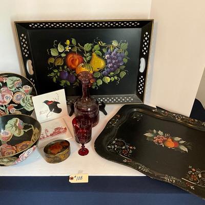 Tole Tray and Misc. Home DÃ©cor Lot