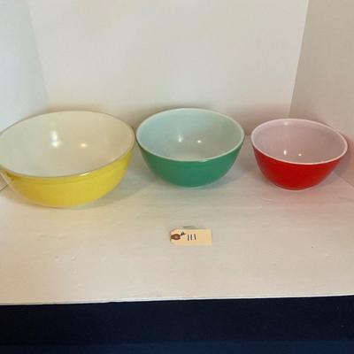 3 Pc Primary Pyrex Mixing Bowl Set