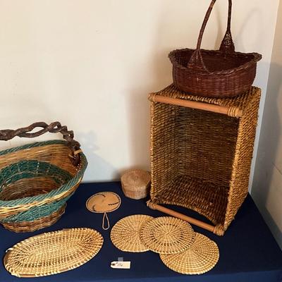 Straw Basket, Sweet Grass Trivet Lot