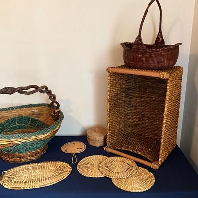 Straw Basket, Sweet Grass Trivet Lot