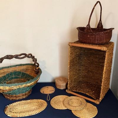 Straw Basket, Sweet Grass Trivet Lot