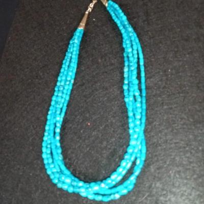 MULTI STRAND TURQUOISE NECKLACE WITH STERLING ACCENTS