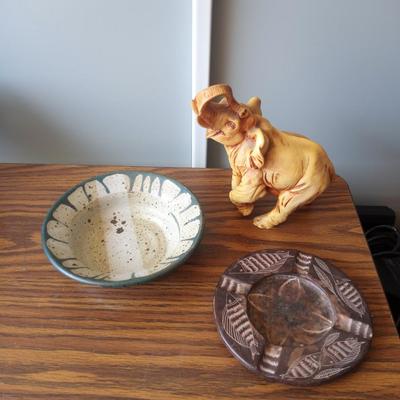 POTTERY ELEPNANT-BOWL AND DISH