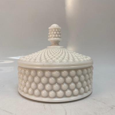 Antique Westmoreland Hobnail Milk Glass Powder Box or Covered Candy Dish