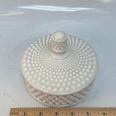 Antique Westmoreland Hobnail Milk Glass Powder Box or Covered Candy Dish