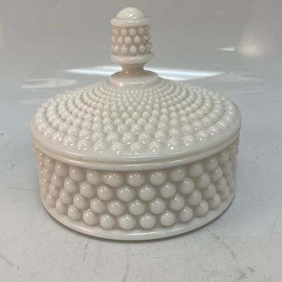 Antique Westmoreland Hobnail Milk Glass Powder Box or Covered Candy Dish