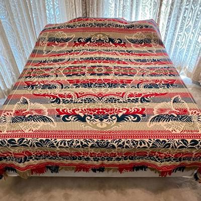 Phenominal Antique 19th C Double Jacquard Coverlet w Eagles