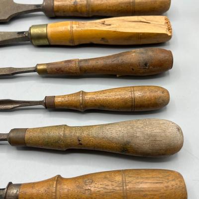 Antique Lot of Wood Handle Chisels woodworking tools