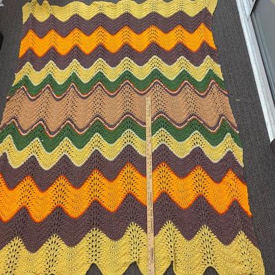 Vintage Zig Zag Crochet Throw Blanket Afghan