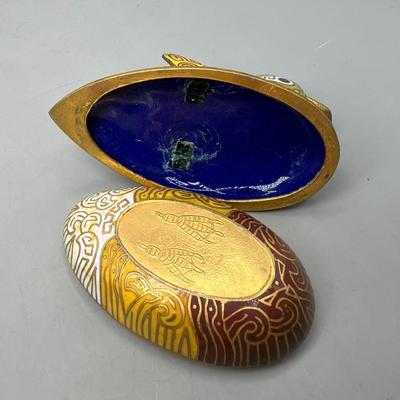 Vintage Pair of Colorful Enameled Metal Cloisonne Duck Bird Trinket Dish Box