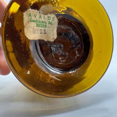 Pair of Vintage Swirled Yellow Gold Amber Glass Bud Vase Bottle