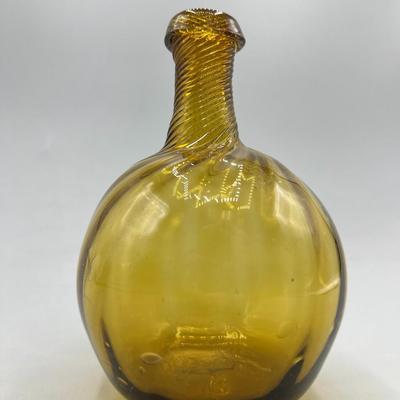 Pair of Vintage Swirled Yellow Gold Amber Glass Bud Vase Bottle