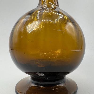 Pair of Vintage Swirled Yellow Gold Amber Glass Bud Vase Bottle