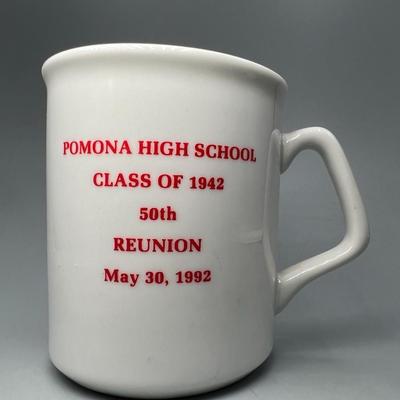 White and Red Pomona High School Class of 1942 50th Anniversary Reunion Mug Coffee Cup
