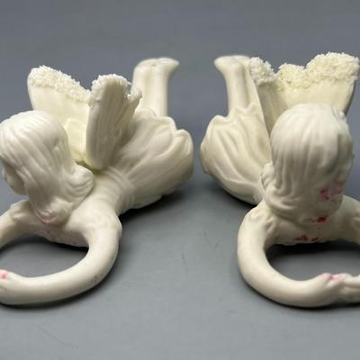 Pair of Porcelain Angel Fairy Candle Holders