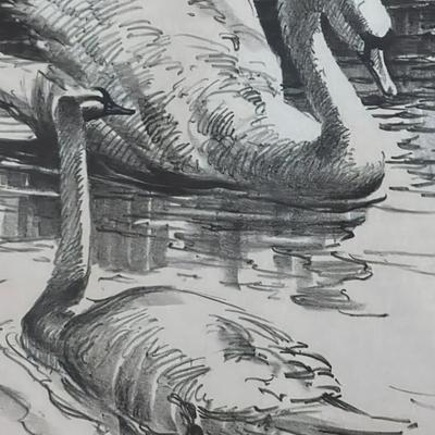 CA Seward Signed Titled Priairie Printmaker 2 Swans 1930
