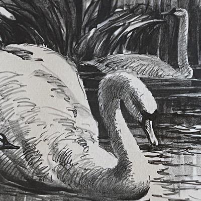 CA Seward Signed Titled Priairie Printmaker 2 Swans 1930