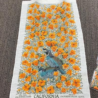 Pair of Vintage California Poppy Quail State Bird & Flower Tea Towels