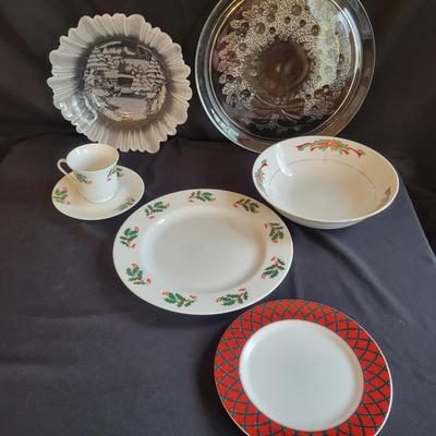 Assortment of Christmas China and Glass (DR-DW)