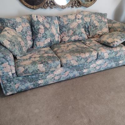 Traditional Three Cushion Floral Print Couch