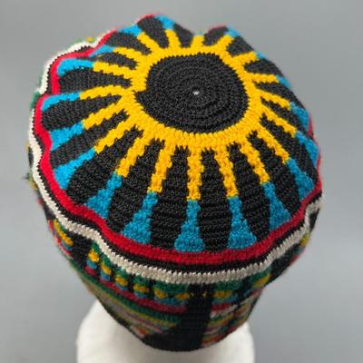 Retro Colorful Tribal Folk Design Crochet Beanie Head Cap
