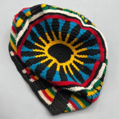 Retro Colorful Tribal Folk Design Crochet Beanie Head Cap