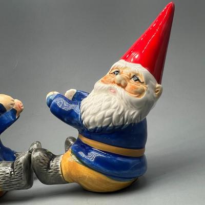 Pair of Vintage Unieboek B V David the Gnome porcelain Candle Holder Huggers Collectible