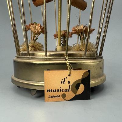 Vintage Schmid Bros. Inc. Rotating Singing Birds in Cage Mid Century Music Box