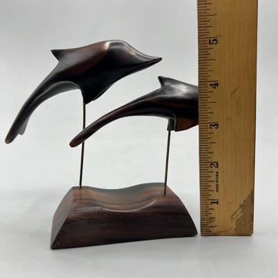 Retro Made in Phillipines Smooth Wood Dolphin Jumping Figurine Statuette