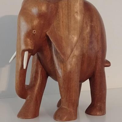Natural Solid Wood Carved Elephant