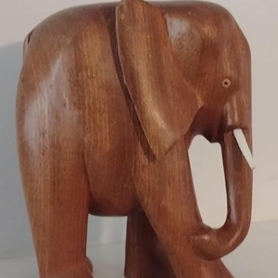 Natural Solid Wood Carved Elephant