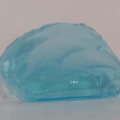 Aqua Blue Art Glass Slab with Impressed Dolphins