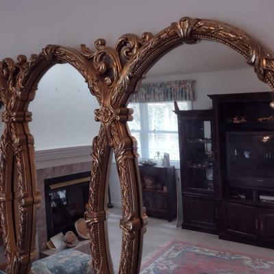 Large Ornate French Provincial Triple Ring Resin Wall Mirror
