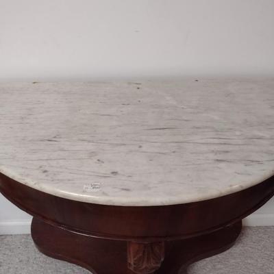 Vintage Mahogany Finish Demilune Marble Top Table