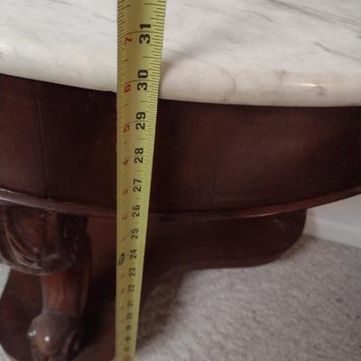 Vintage Mahogany Finish Demilune Marble Top Table