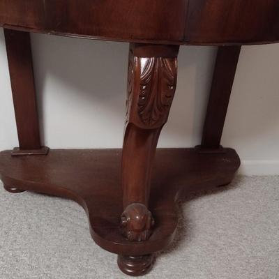 Vintage Mahogany Finish Demilune Marble Top Table