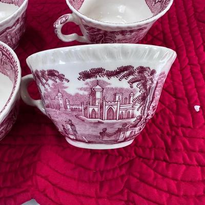 Mason Tea Cups and Cranberry red 1970s drinking glasses
