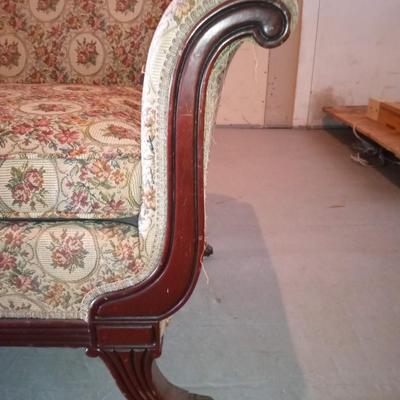 ANTIQUE VICTORIAN STYLE SETTEE WITH BRASS CLAW FEET
