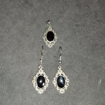 STERLING SILVER MARCASITE EARRINGS AND PENDANT