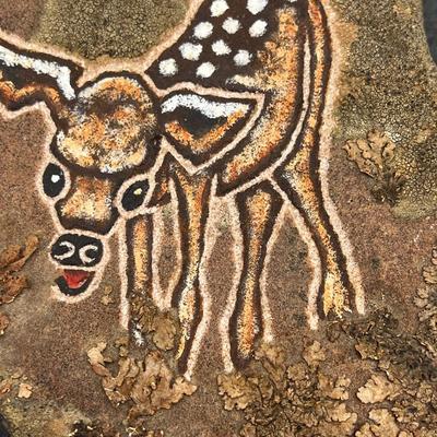 Vintage Pete Cattermole Deer Buck Slab Stone Rock Etching Petroglyph Pictograph Hanging Art