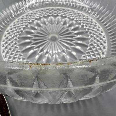 Vintage Crystal Glass Metal Trim MCM Diamond Cut Pattern Fruit Bowl