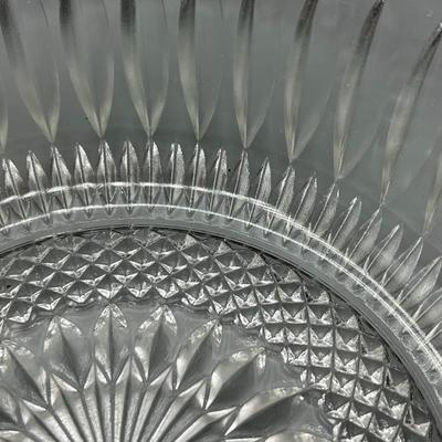 Vintage Crystal Glass Metal Trim MCM Diamond Cut Pattern Fruit Bowl