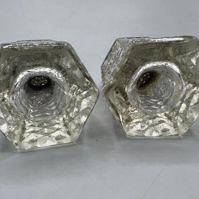 Pair of Vintage Wexford Diamond Cut Design Glass Salt & Pepper Shakers