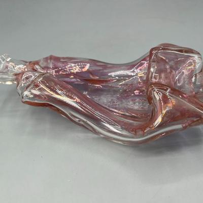 Vintage Clear Pink Color Art Glass Abstract Surreal Crumpled Glass Bottle Ashtray Trinket Dish