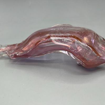 Vintage Clear Pink Color Art Glass Abstract Surreal Crumpled Glass Bottle Ashtray Trinket Dish